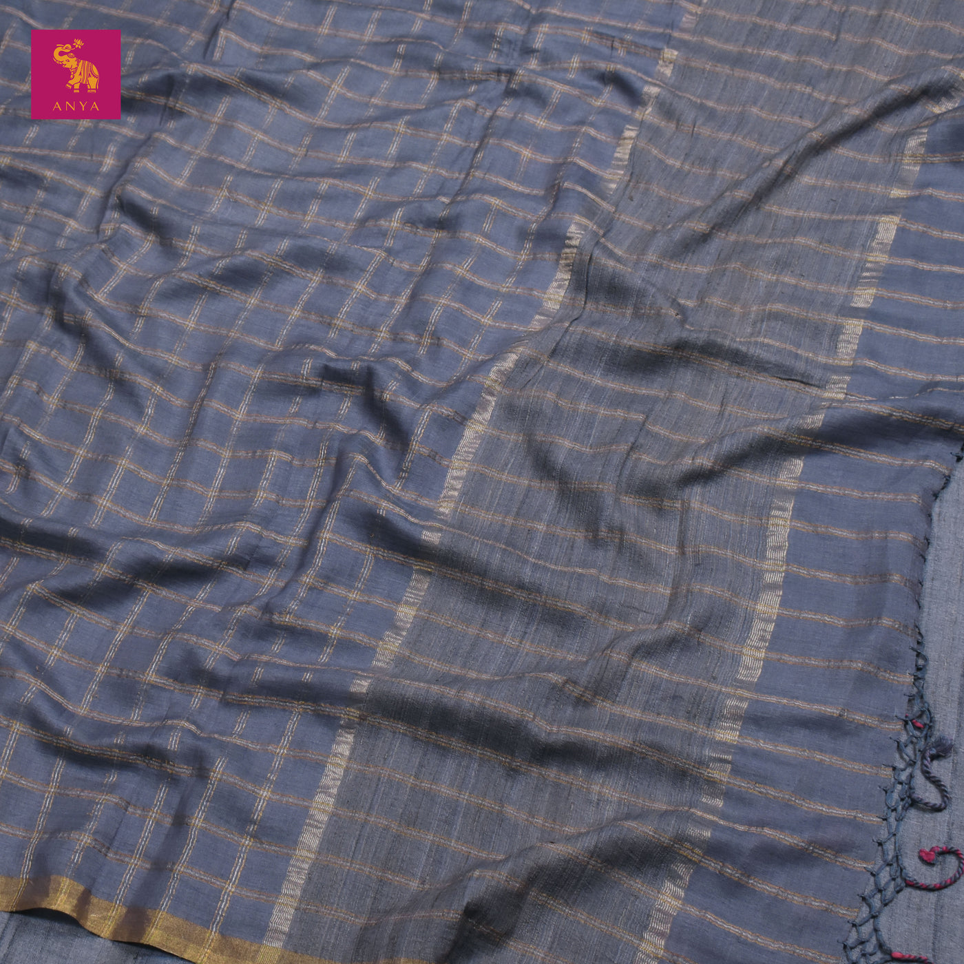 Grey Chanderi Silk Saree with Zari Kattam Design