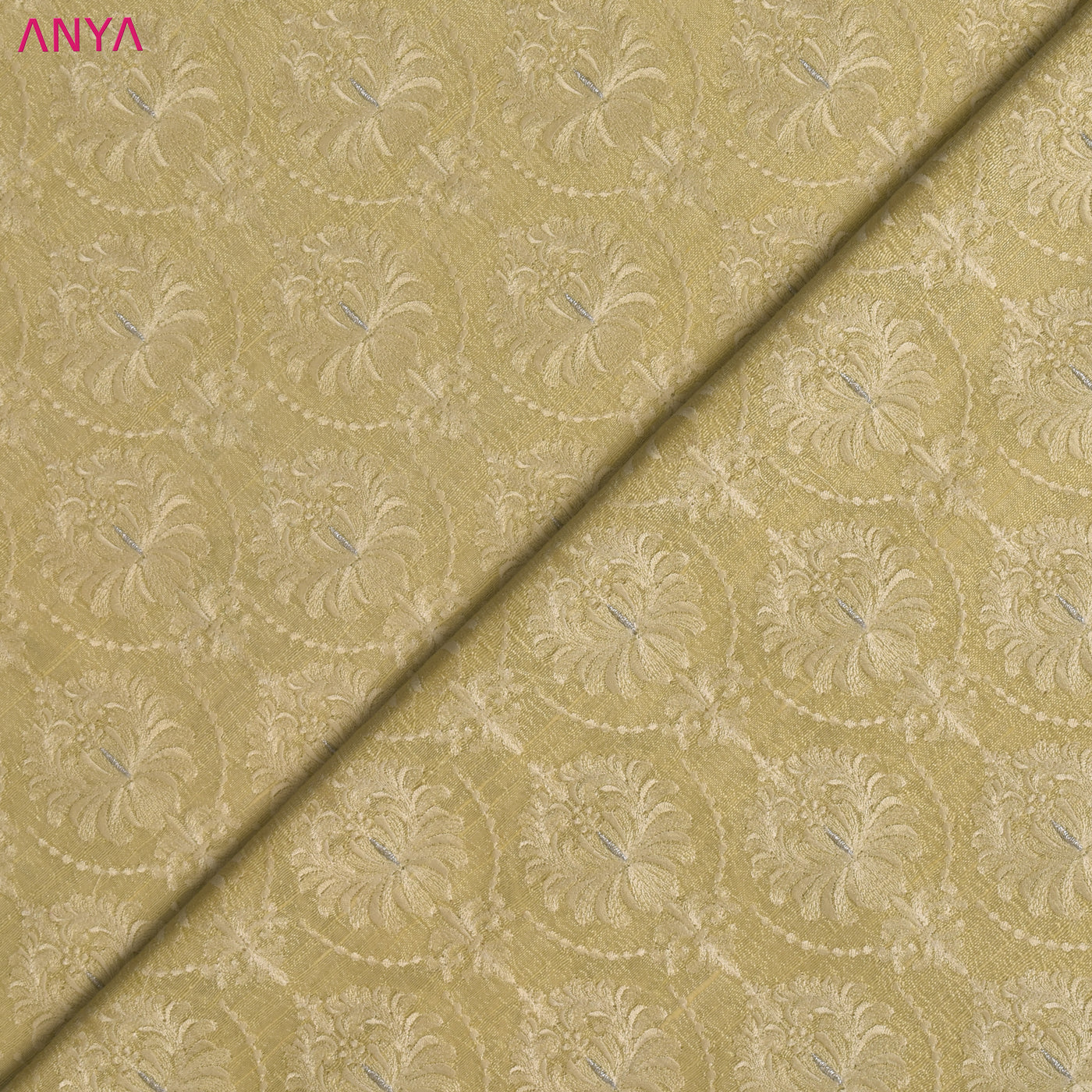 Pastel Yellow Embroidery Tussar Raw Silk Fabric