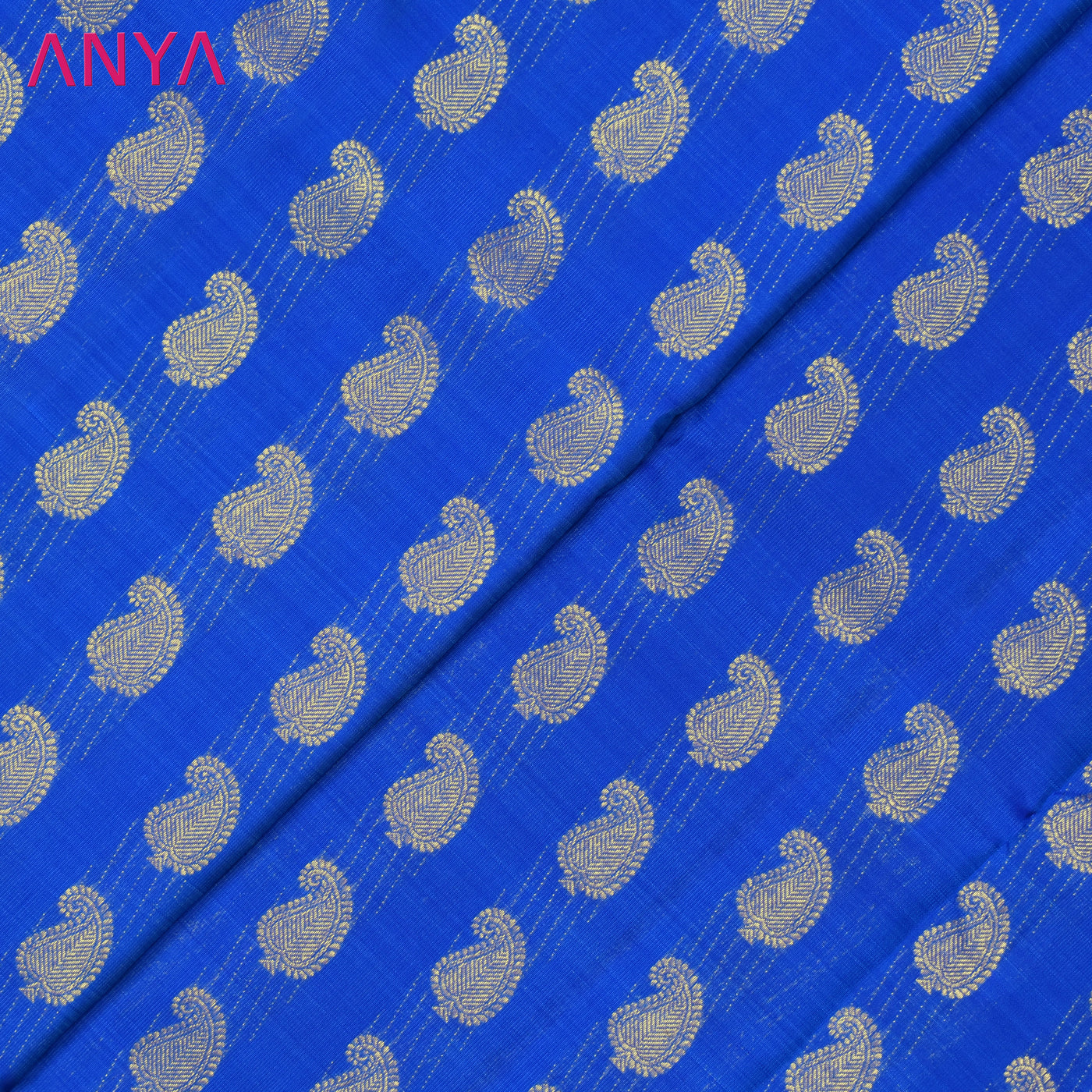 Royal Blue Kanchi Silk Fabric with Mango Butta Design