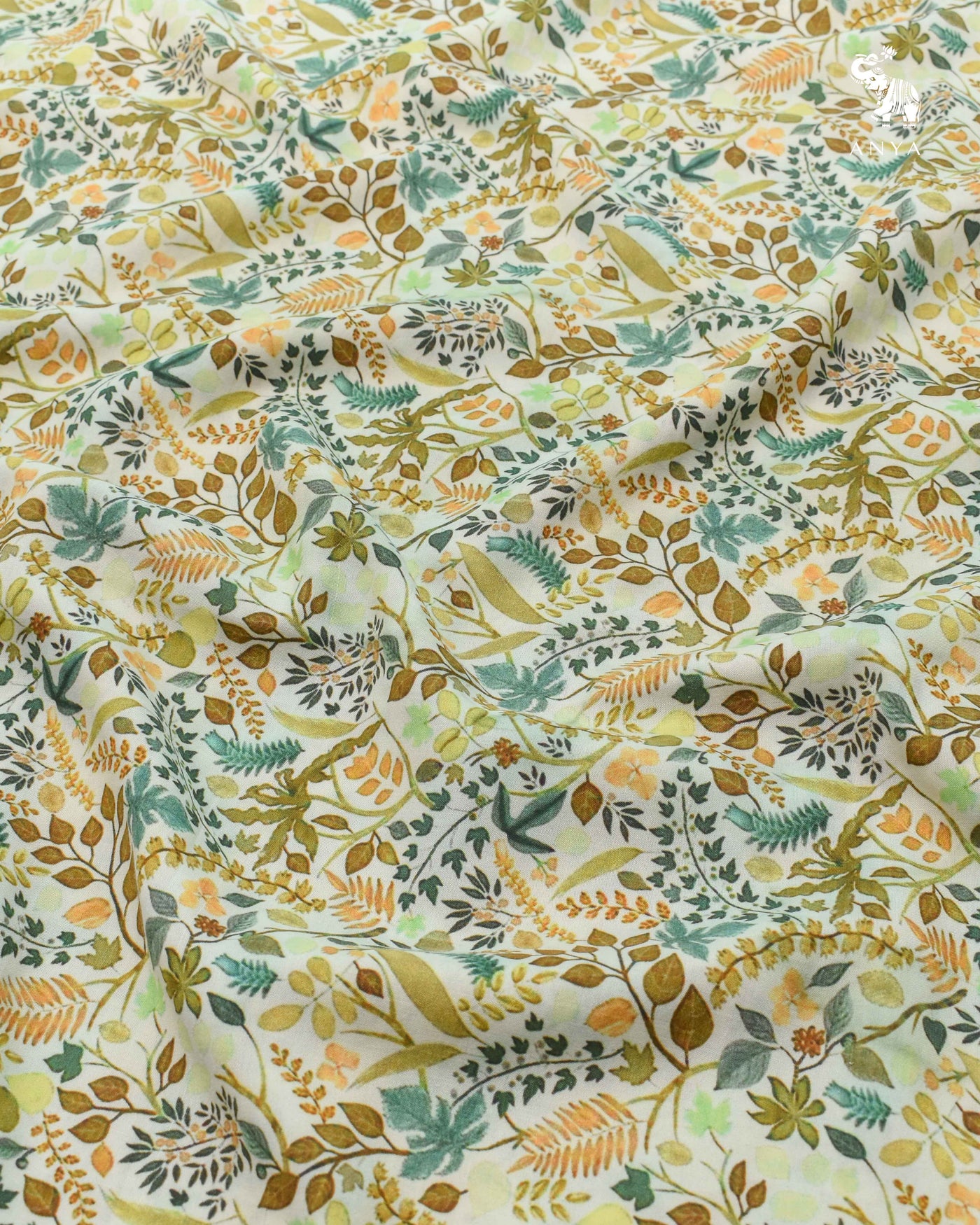 Off White Maheshwari Silk Fabric with Floral Creeper Design