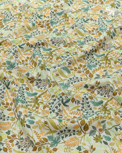 Off White Maheshwari Silk Fabric with Floral Creeper Design