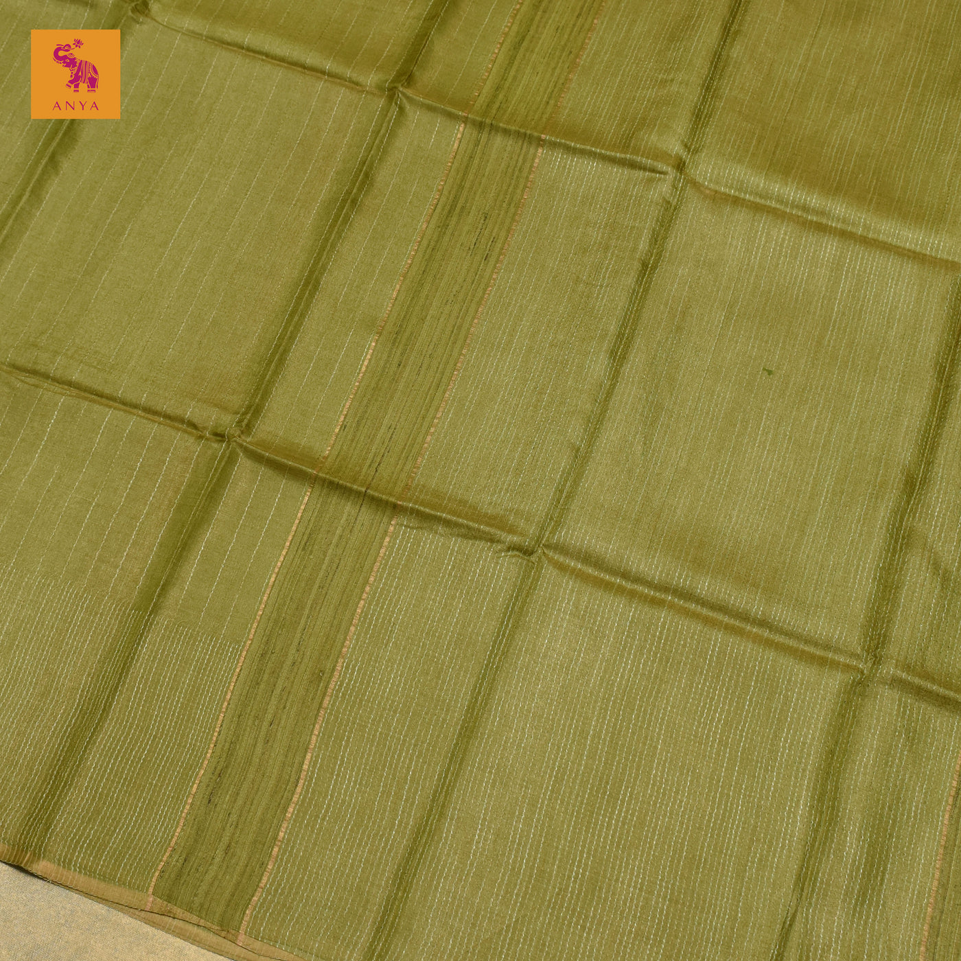 Samangha Green Tussar Silk Saree with Horizontal Stripes Design