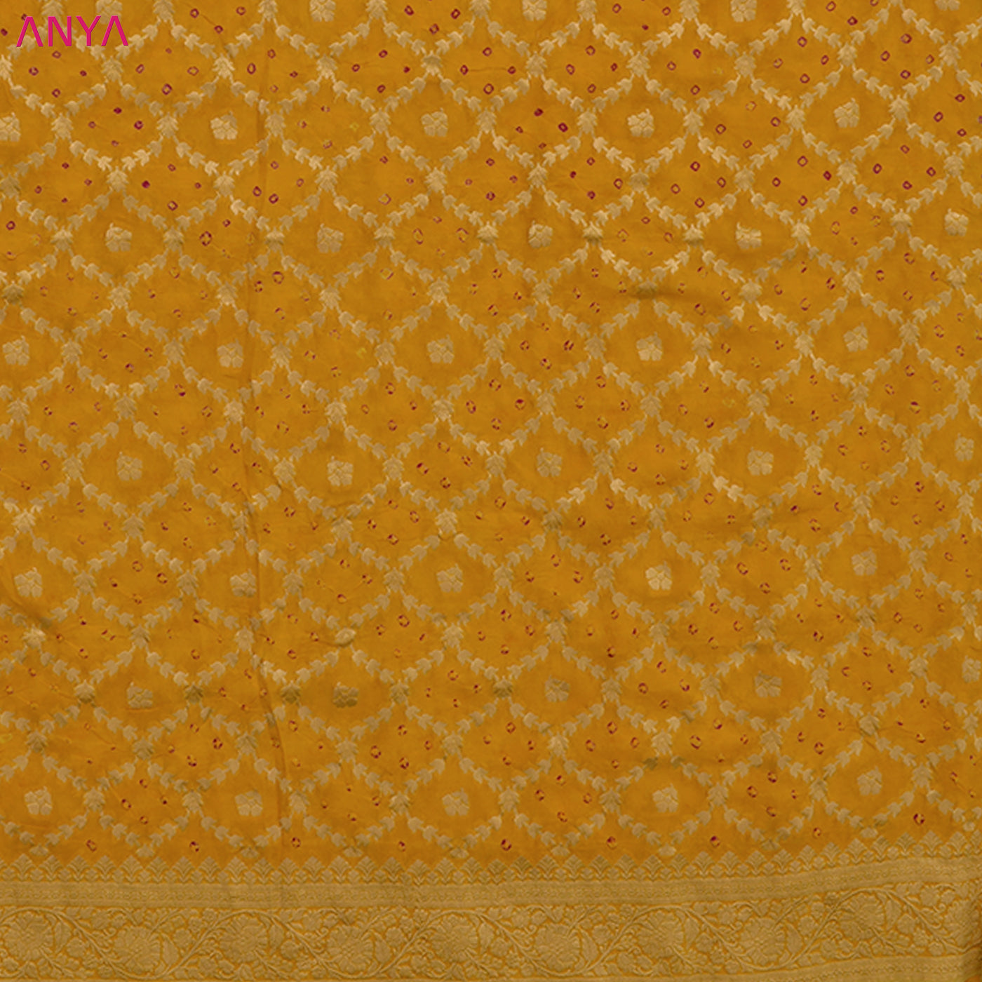 Mustard Bandhani Silk Fabric