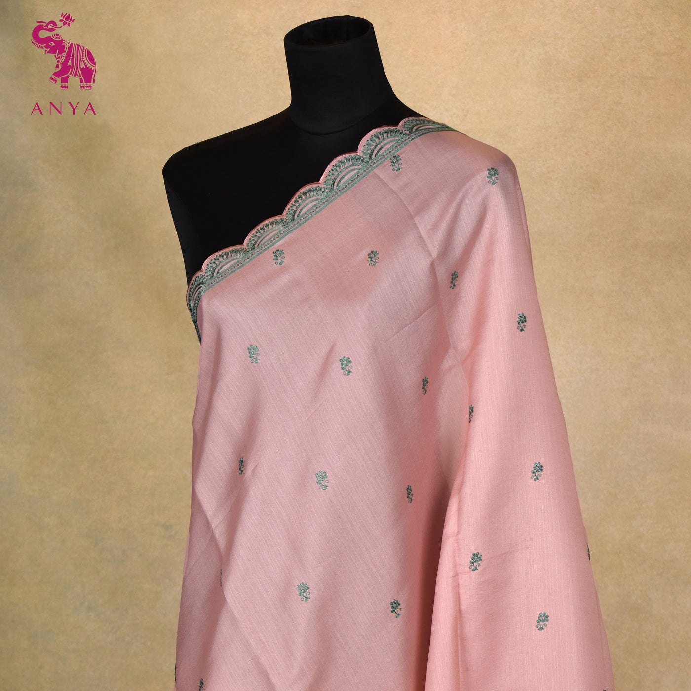 Baby Pink Fancy Saree with Small Floral Embroidery Design