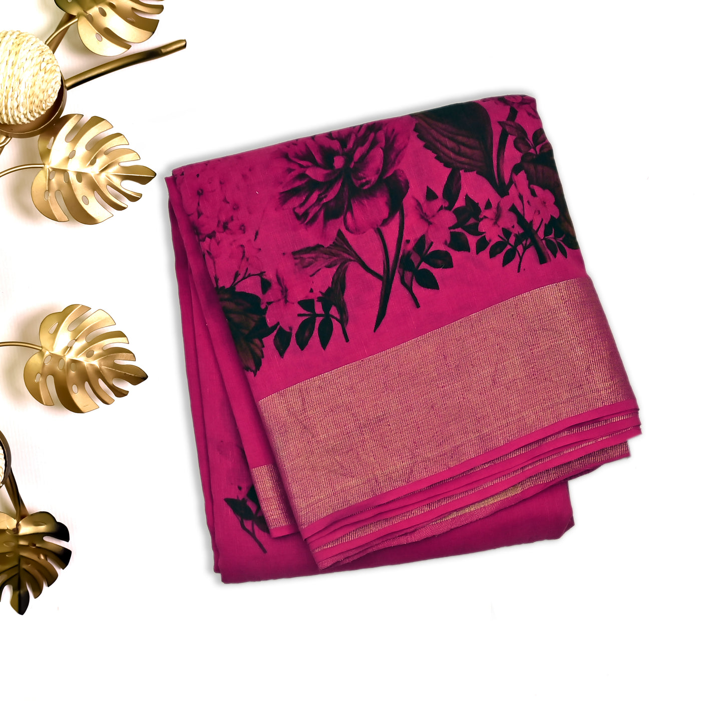 Red Tussar Silk Saree with Flower Printed Design