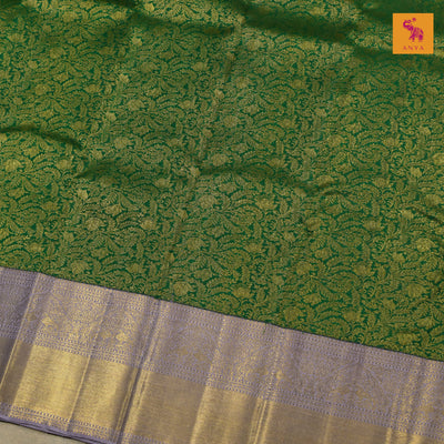 Bottle Green Kanchipuram Silk Saree with Creeper Design