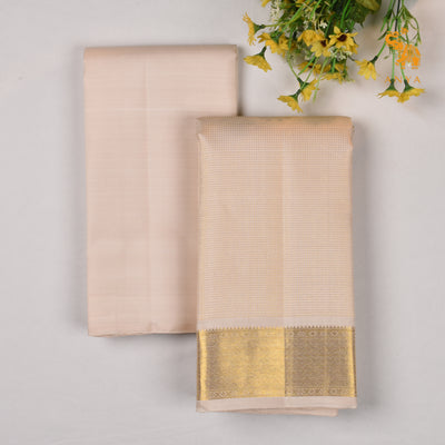 Off White Kanchi Silk Dhoti With Shirt Fabric and Angavastram