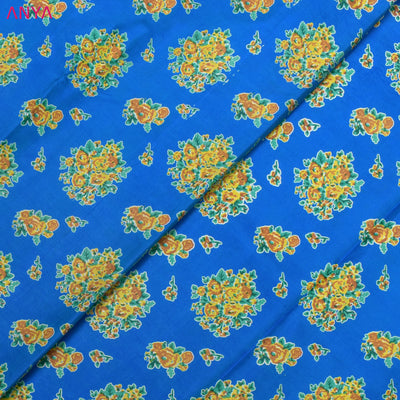 Royal Blue Kanchi Discharge Printed Silk Fabric with Floral Design