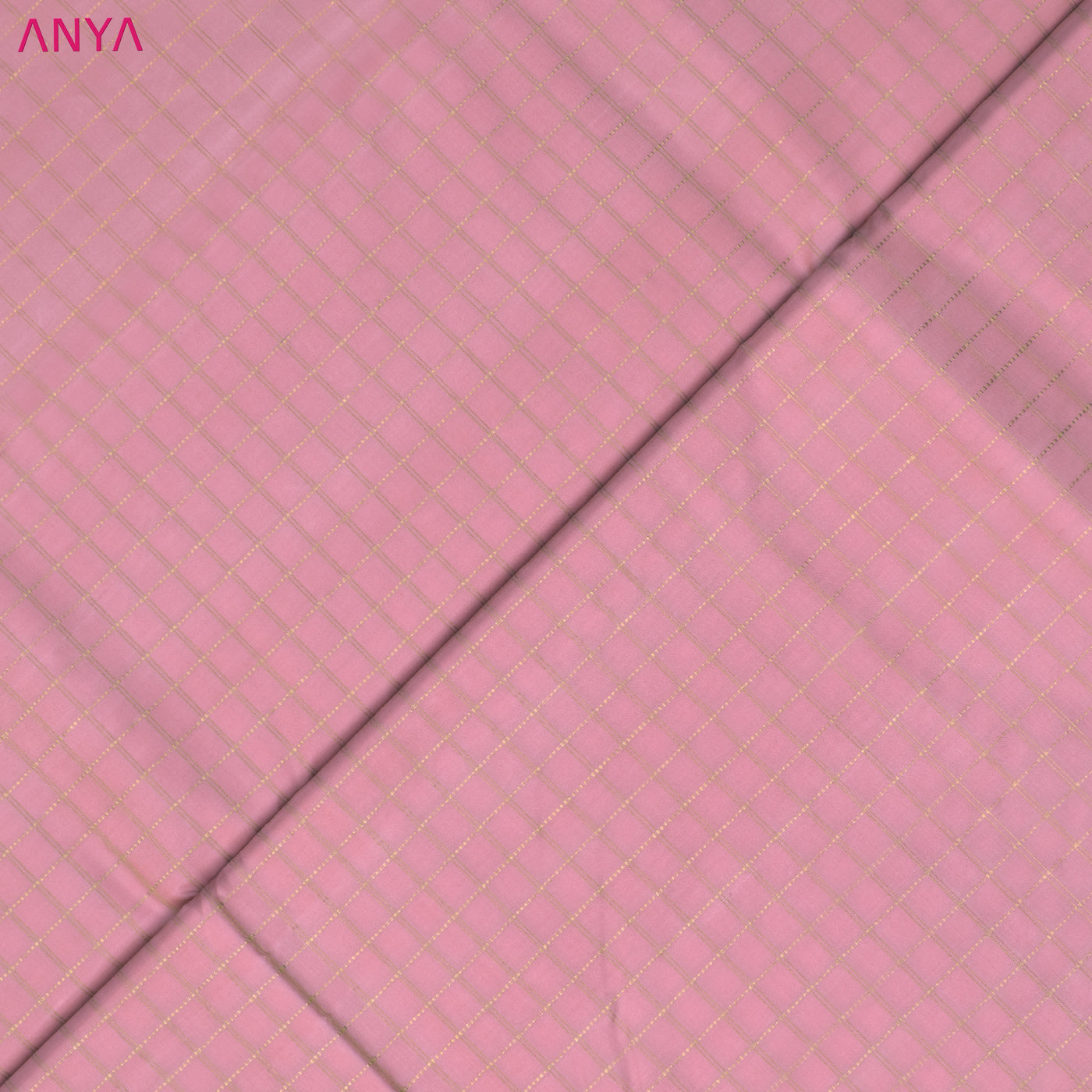 Pink Kanchi Silk Fabric with Zari Kattam Design