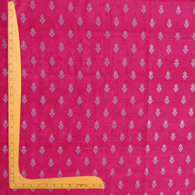 Bright Pink Tussar Raw Silk Fabric with Flower Butta Design