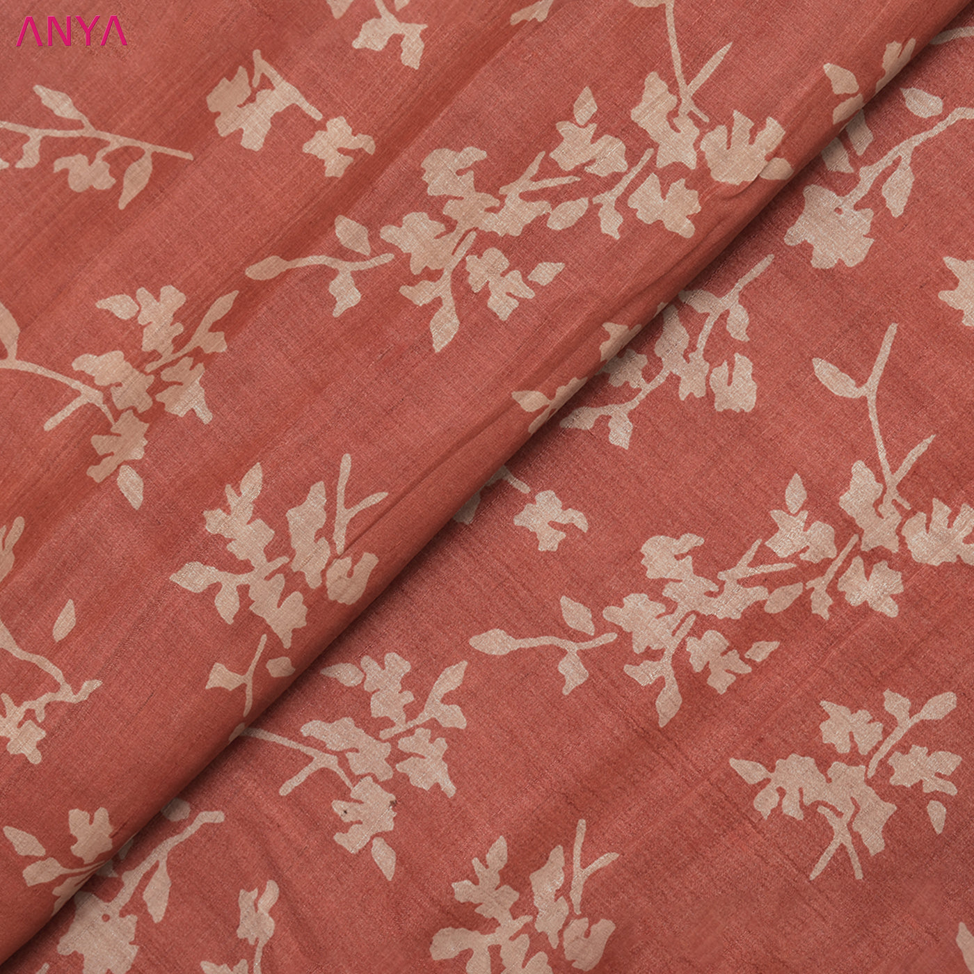 Peach Tussar Silk Fabric with Creeper Design