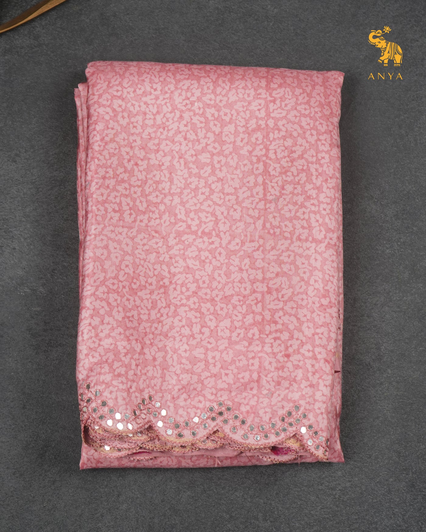 Onion Pink Printed Kanchi Silk Saree with Mirror Work Design