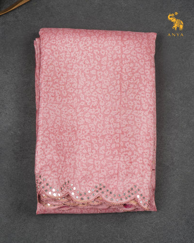 Onion Pink Printed Kanchi Silk Saree with Mirror Work Design