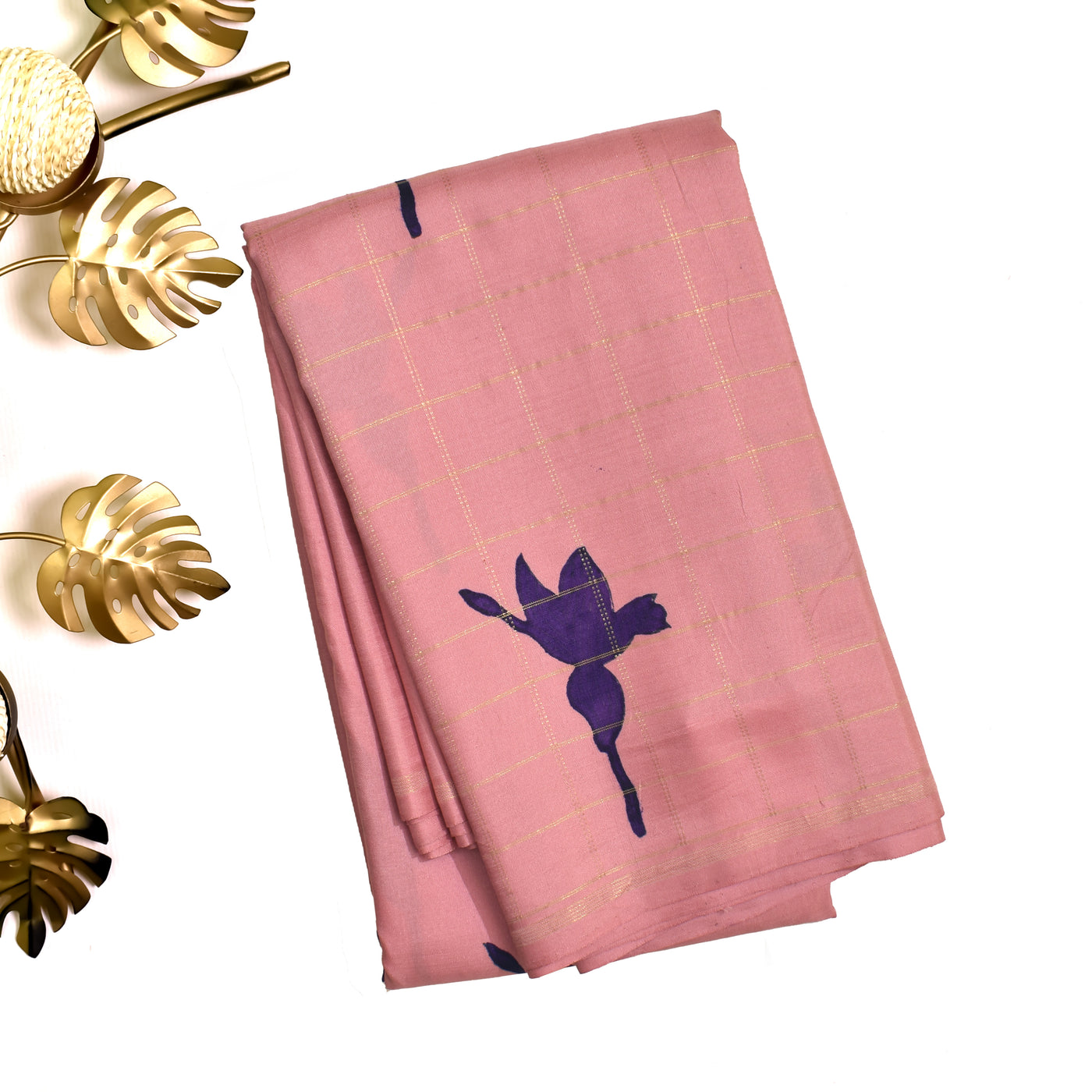 Onion Pink Printed Kanchi Silk Saree with Zari Kattam and Floral Printed Design