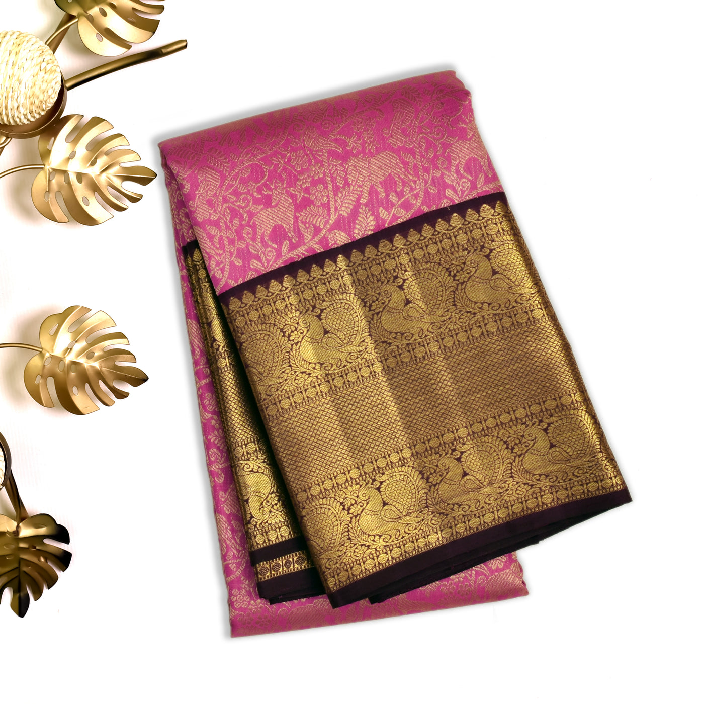 Pink Kanchipuram Silk Saree with Vanasingaram Design