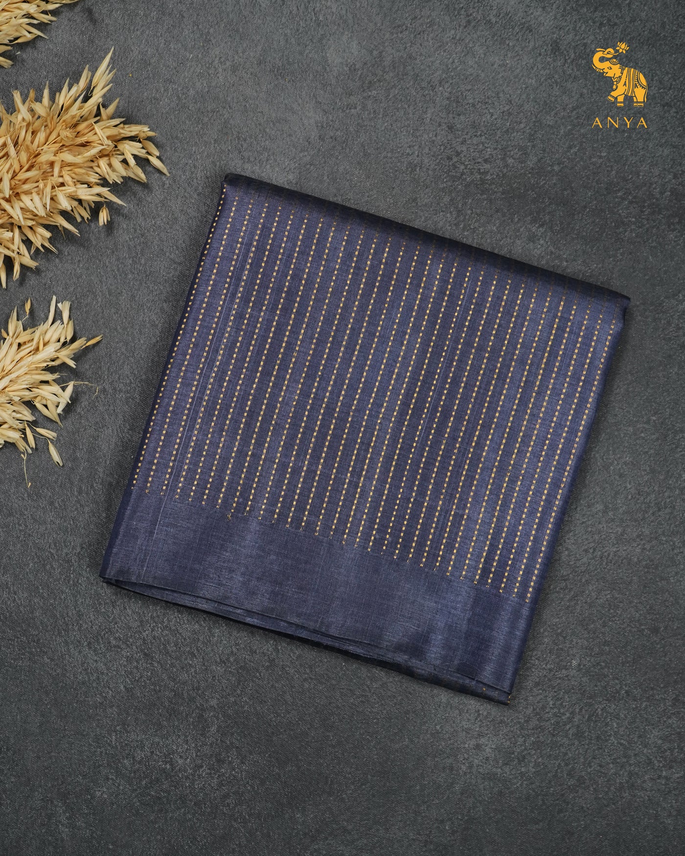 Grey Tussar Silk Saree with Zari Stripes Design