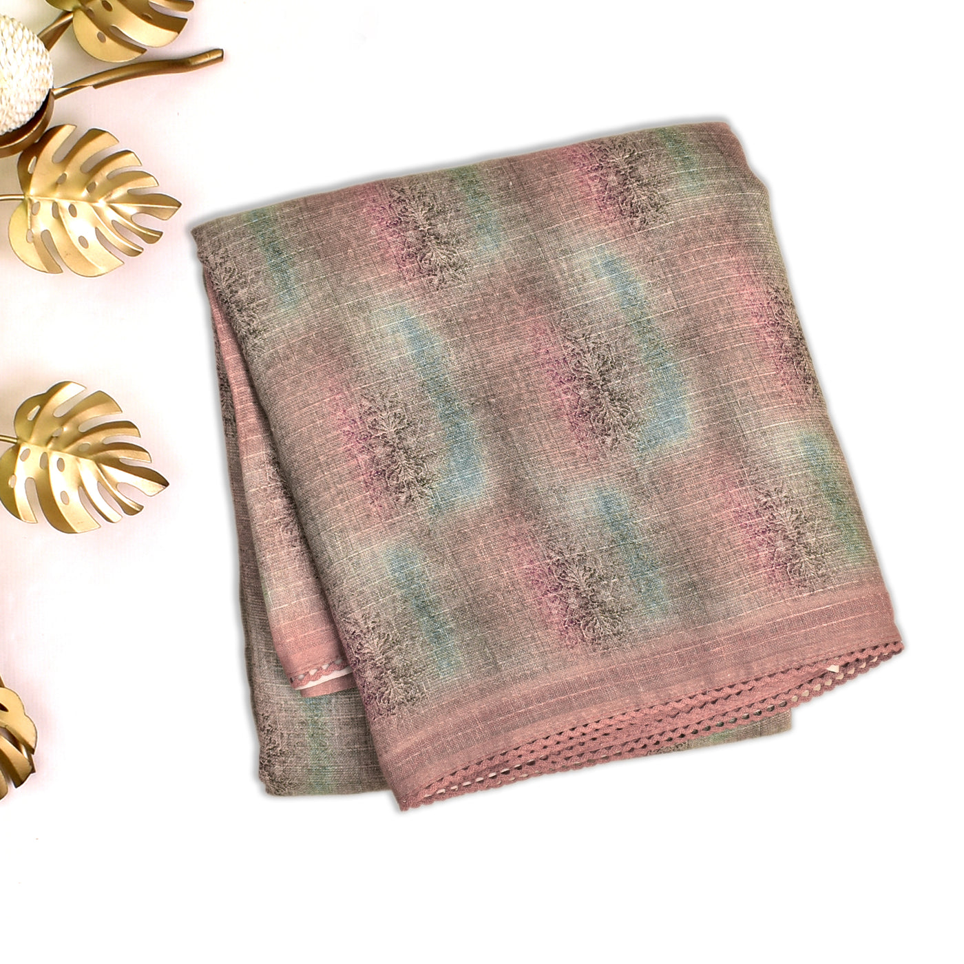 Multicolor Linen Saree with Printed Design