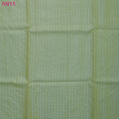 Apple Green Tussar Silk Fabric with Sequins Design