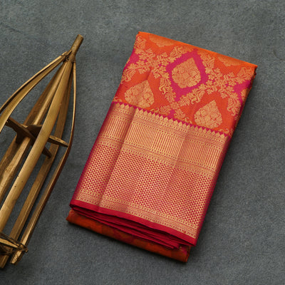 Peach Pink Kanchi Silk Saree with Creeper Zari Design