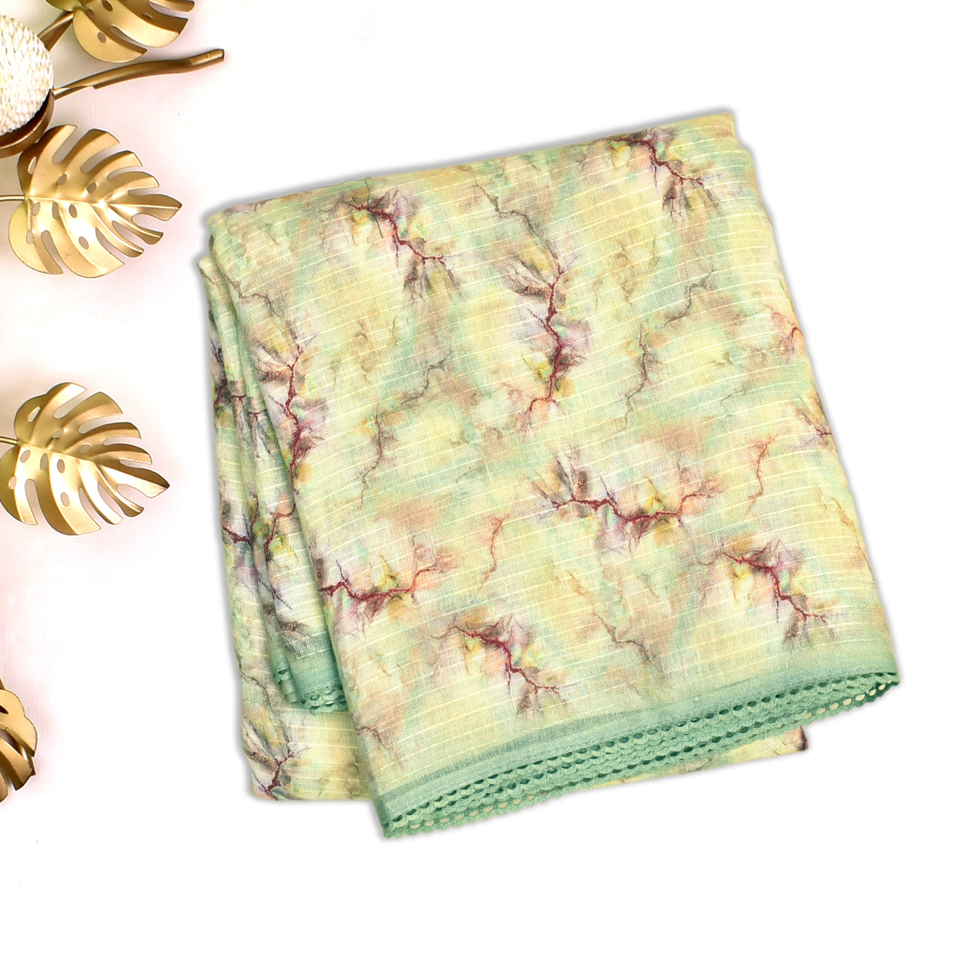 Lemon Yellow Linen Saree with Printed Design