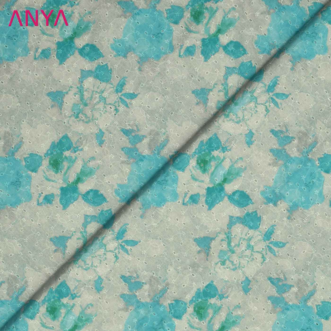 Grey and Aqua Blue Hakoba Cotton Fabric with Floral Design