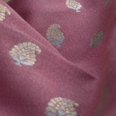 Onion Pink Tussar Raw Silk Fabric with Small Flower Butta Design