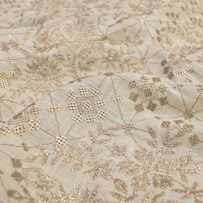 Off White Cotton Floral Embroidery Fabric