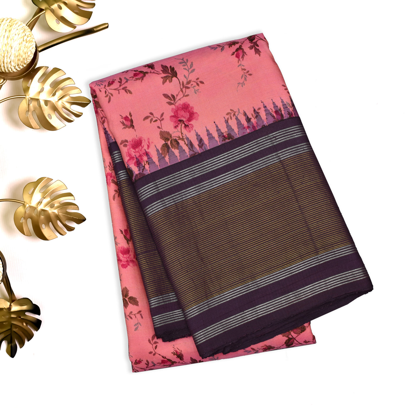 Pink Printed Kanchi Silk Saree with Floral Design