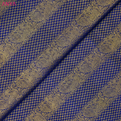Navy Blue Kanchi Silk Fabric with Annam and Star Butta Design