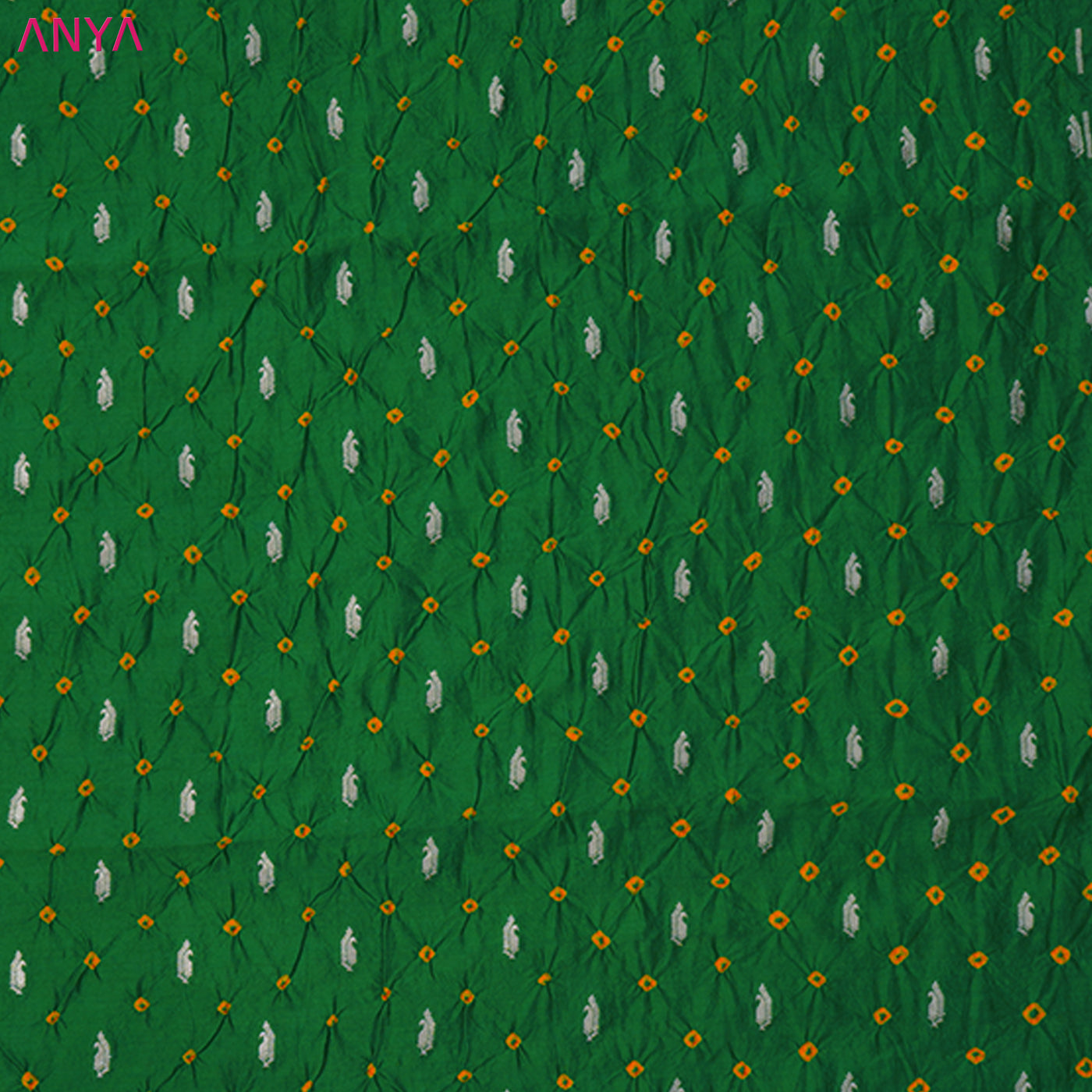 Alli Green Bandhani Silk Fabric with Small Zari Butta Design