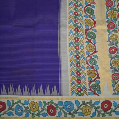 Ms Blue Pen Kalamkari Kanchi Silk Saree
