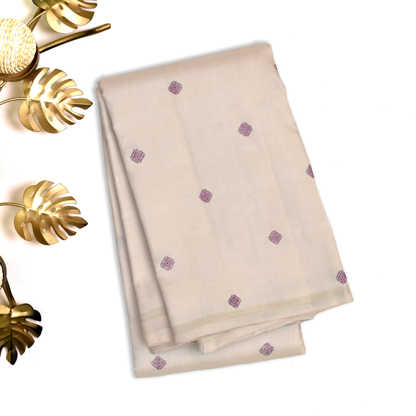 Off White Kanchipuram Silk Saree with Thread Butta Design