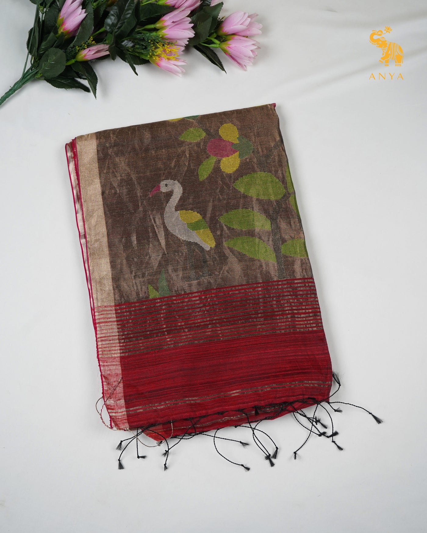 Maroon Tissue Sequins Saree with Paithani Pallu