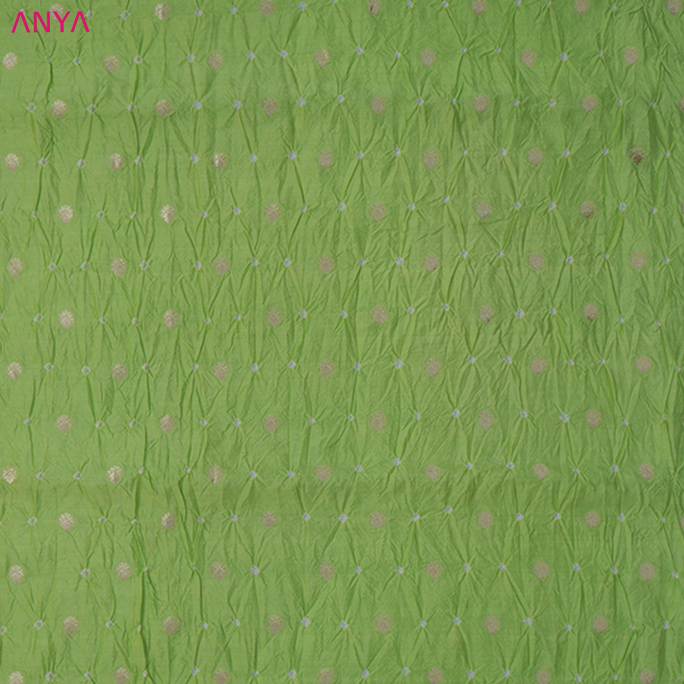 Pista Green Bandhani Silk Fabric with Small Zari Butta Design