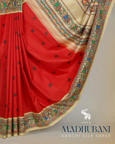 Red Madhubani Kanchi Silk Saree