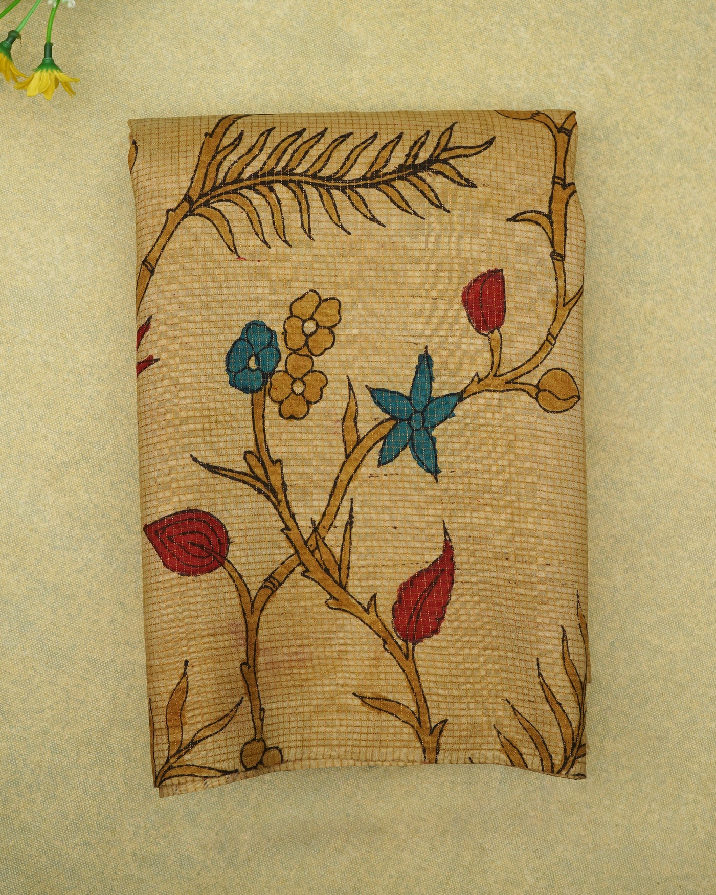 Off White Pen Kalamkari Kanchi Silk Saree