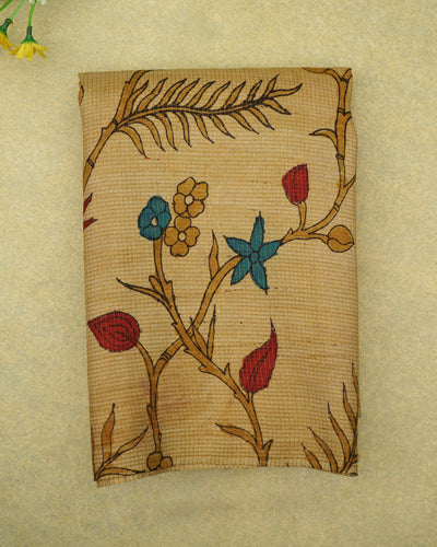 Off White Pen Kalamkari Kanchi Silk Saree