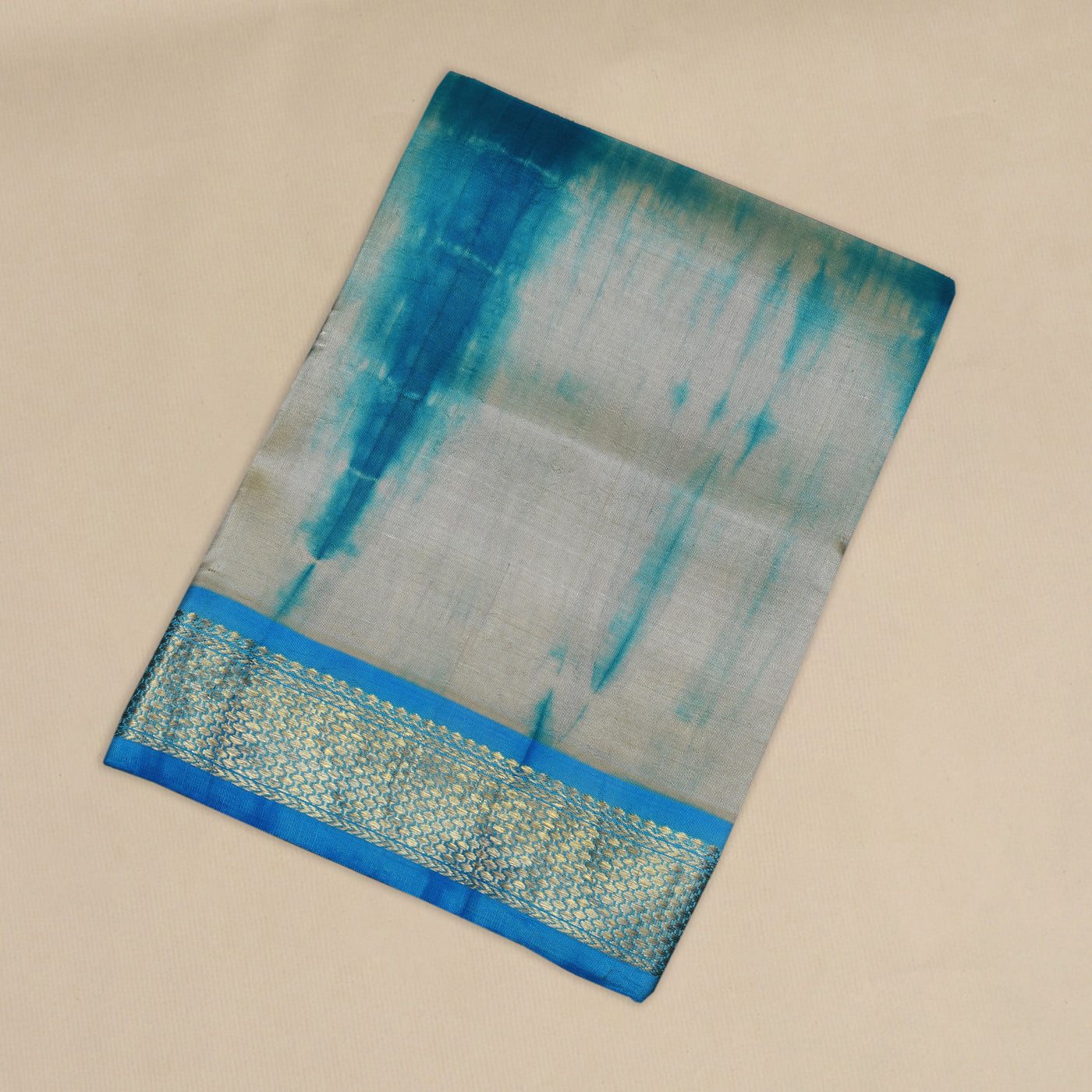 Off White and Blue Shibori Kanchi Silk Dhoti