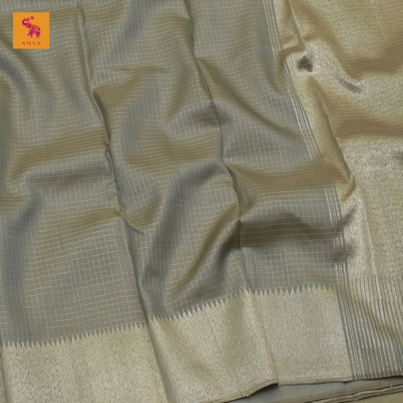 Grey Kanchi Silk Saree with Small Zari Kattam Design