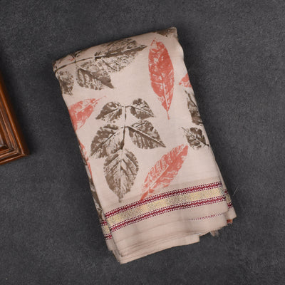 Off White Eco Print Kanchi Silk Saree