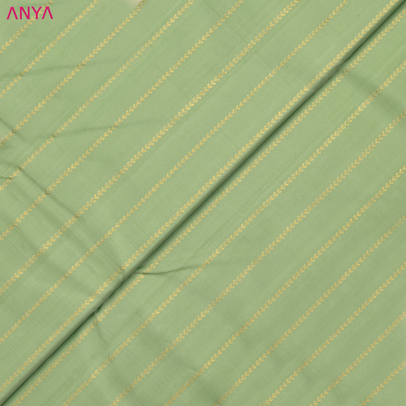 Apple Green Kanchi Silk Fabric with Kathir Lines Design