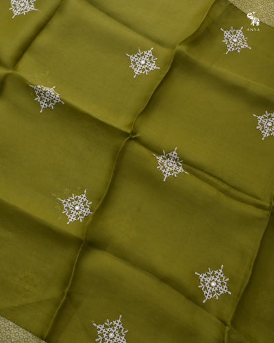 Chutney Green Organza Saree with White Kutch Work Design