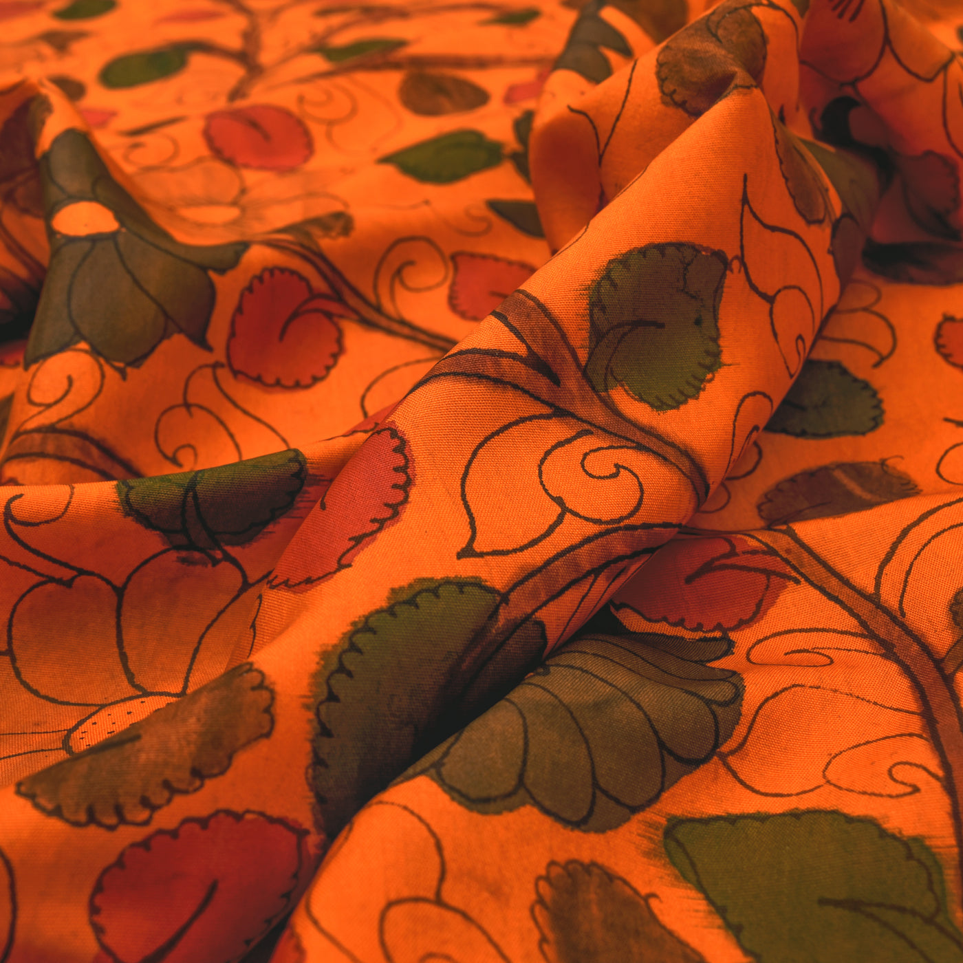 Orange Pen Kalamkari Fabric