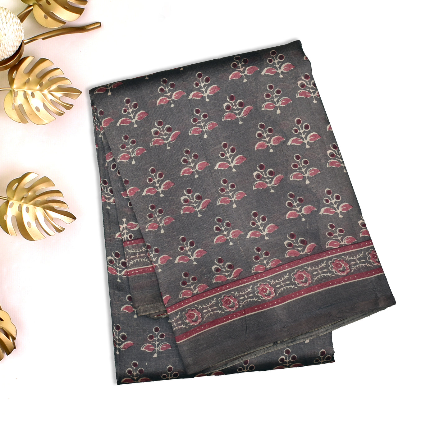 Brown Tussar Silk Saree with Floral Printed Design