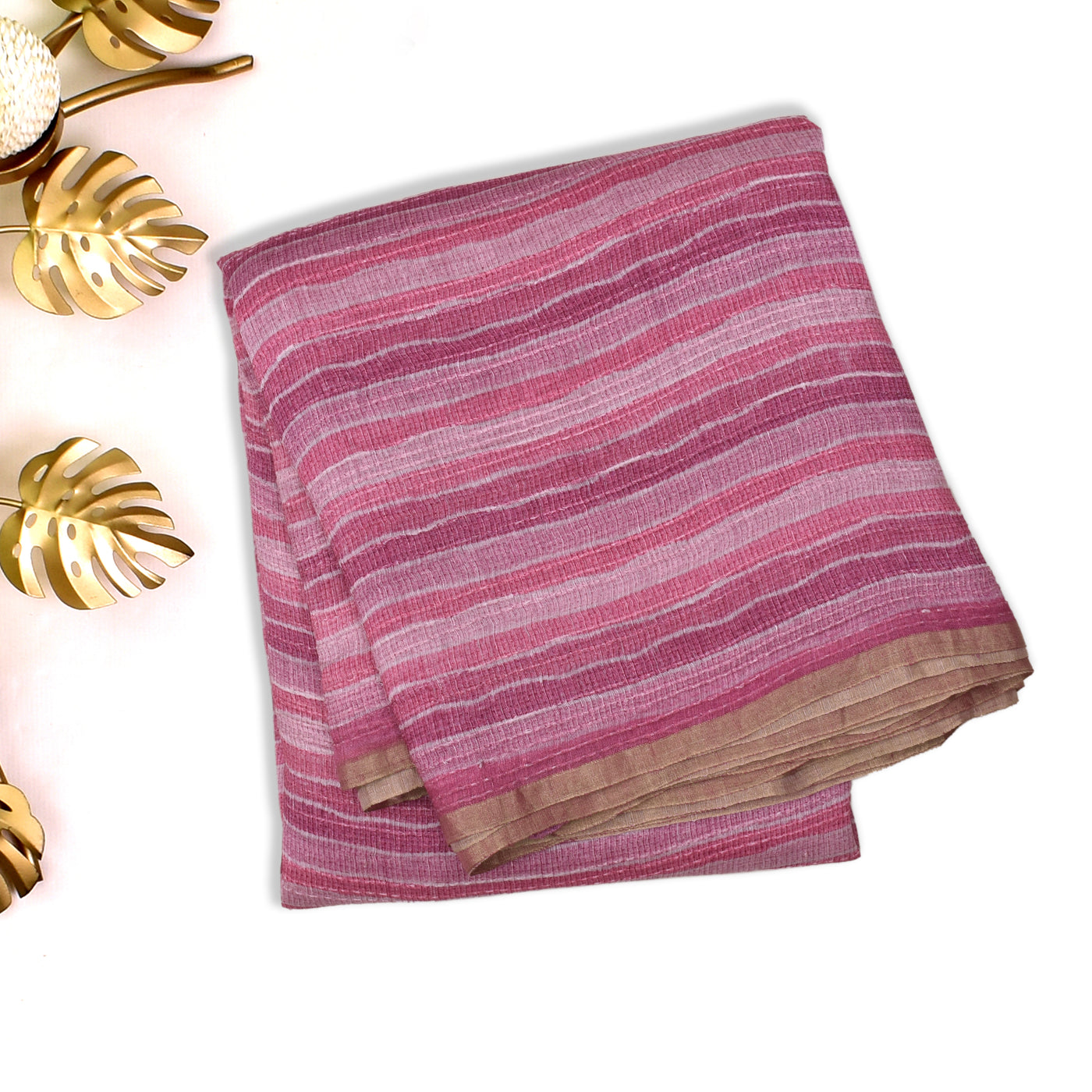 Pink Linen Saree with Stripes Design