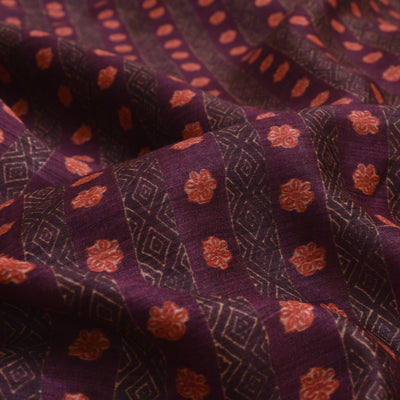 Magenta Tussar Silk Fabric with Stripes Design
