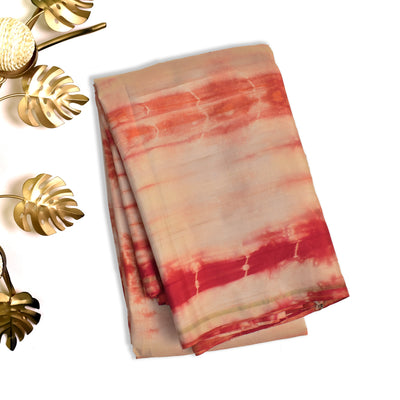 Off White and Red Shibori Kanchi Silk Saree