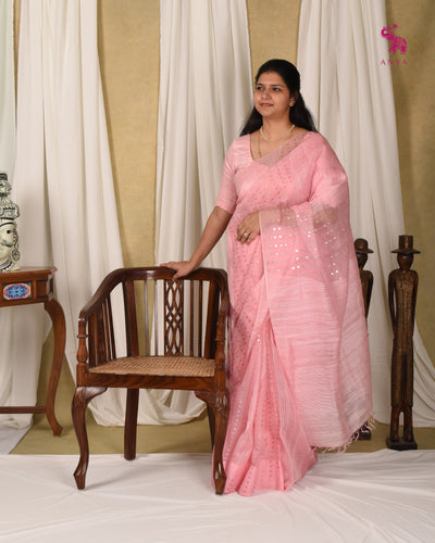 Baby Pink Bailu Sequins Saree