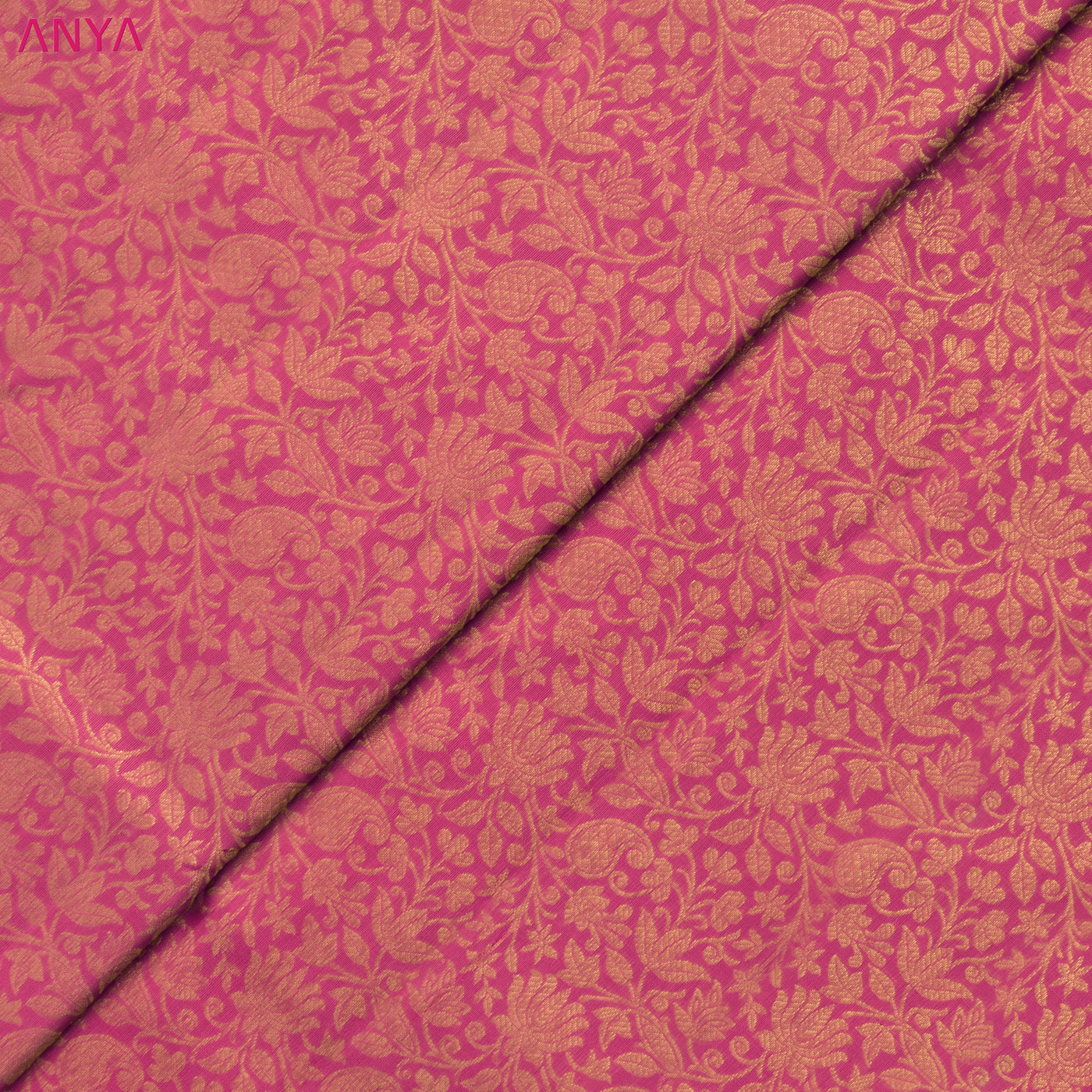 Pink Kanchi Silk Fabric with Zari Creeper Design