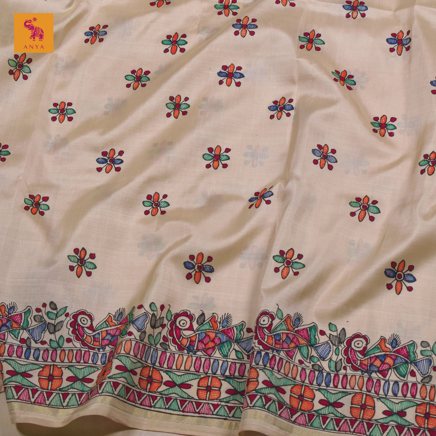 Off White Madhubani Kanchi Silk Saree